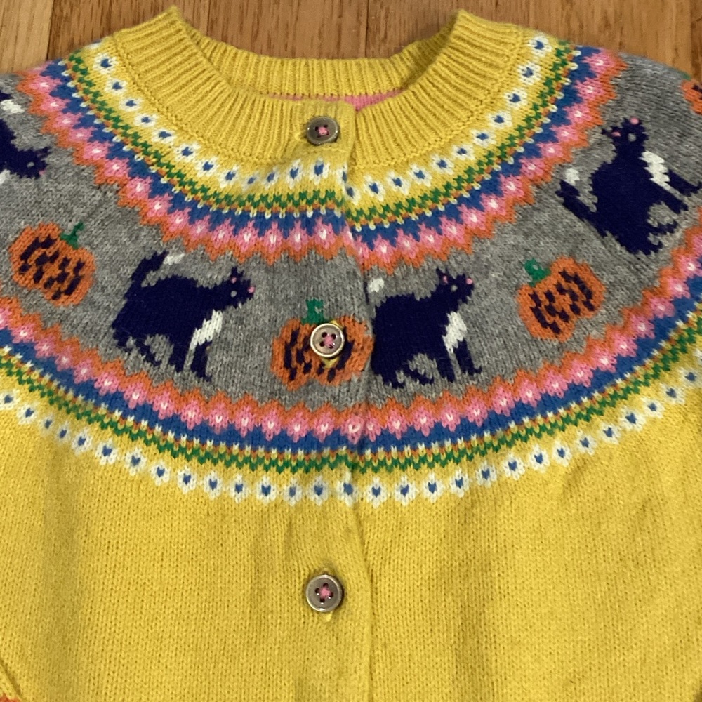 Yellow Kids Fair Isle Cardigan Sweater - Picture 2 of 5